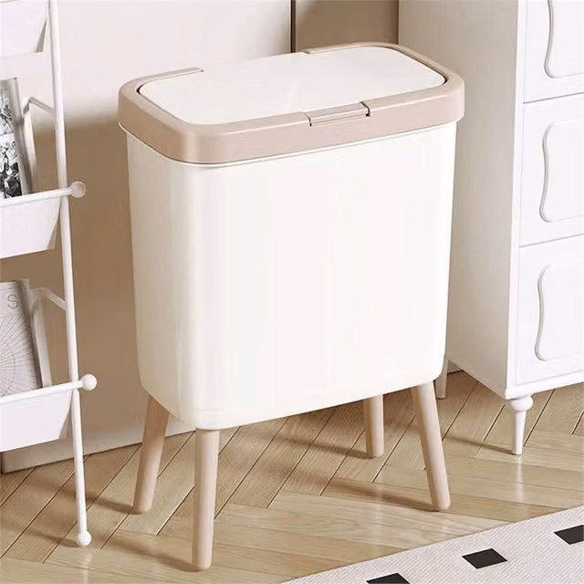 PAWNORA Touch Kitchen Rubbish Bin in Gold and White, W: 30 cm, D: 20 cm, H: 48.5 cm