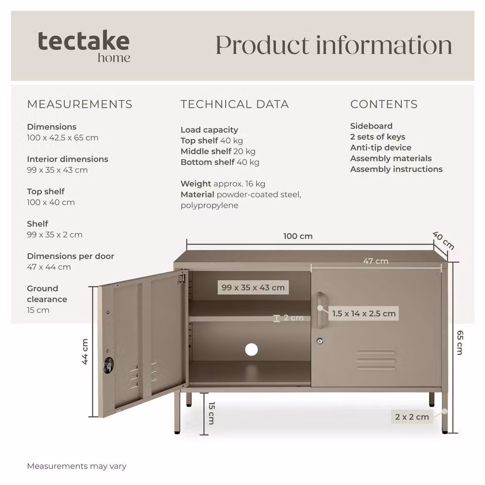 tectake Baker Sideboard in Beige with Magnetic Closure and Adjustable Shelf – 4
