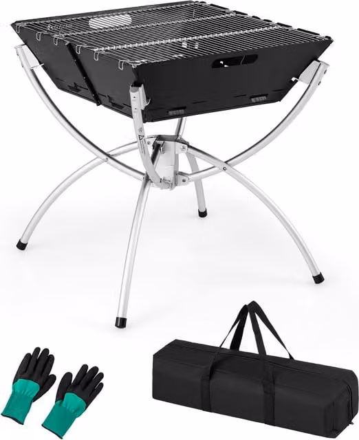 COSTWAY Portable Black Wood Burning Camping Fire Pit Bowl