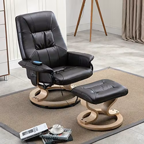 More4Homes Tuscany Black Bonded Leather Swivel Recliner Massage Chair with Footstool and 8-Motor Massage Unit – 2