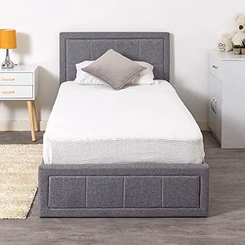 Home Treats Grey Fabric Upholstered Single Ottoman Bed Frame with Lift Up Storage W/D/H: 90 x 200 x 30 cm – 4