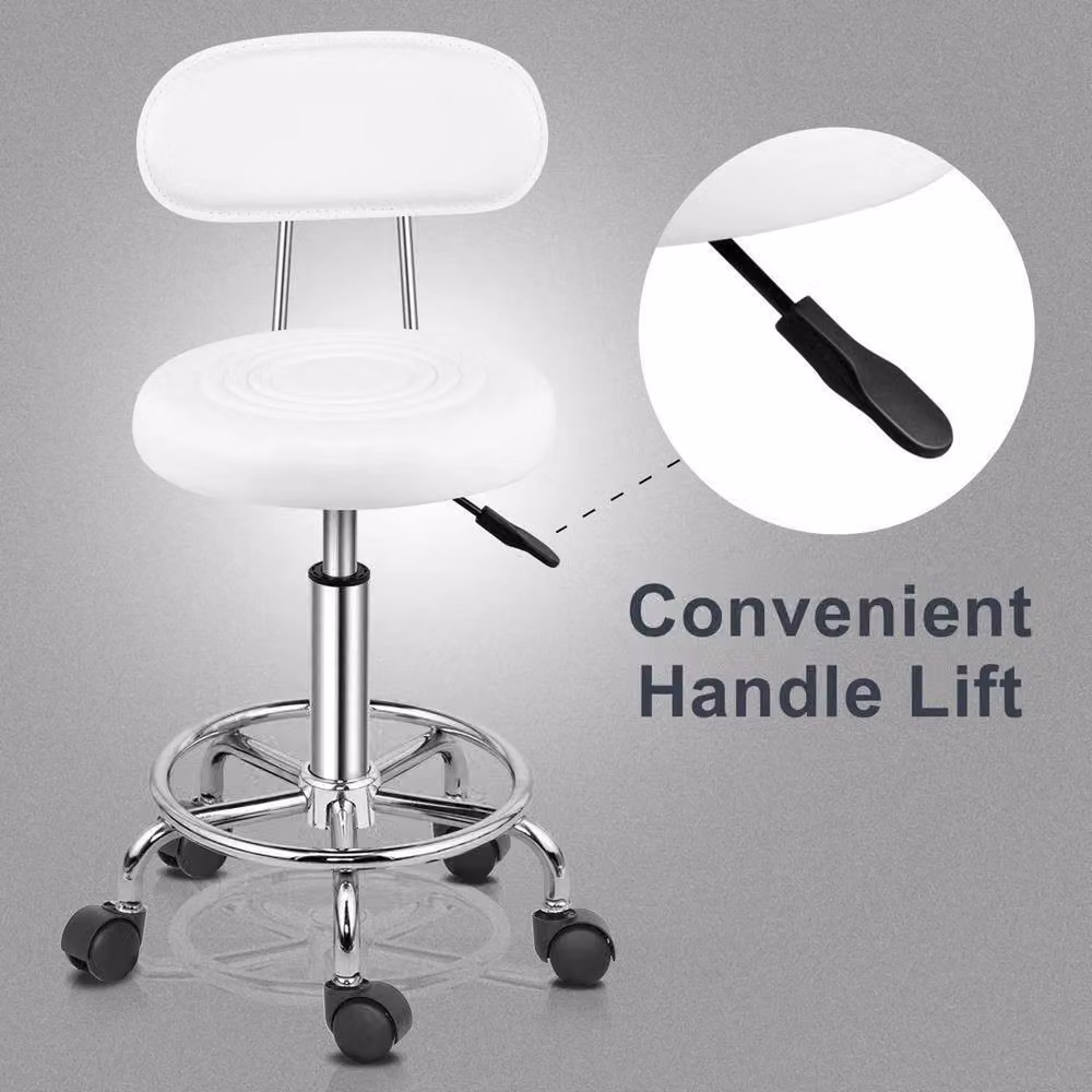 Nordara Salon Swivel Stool with Backrest in White with Synthetic Leather and Castors – 2