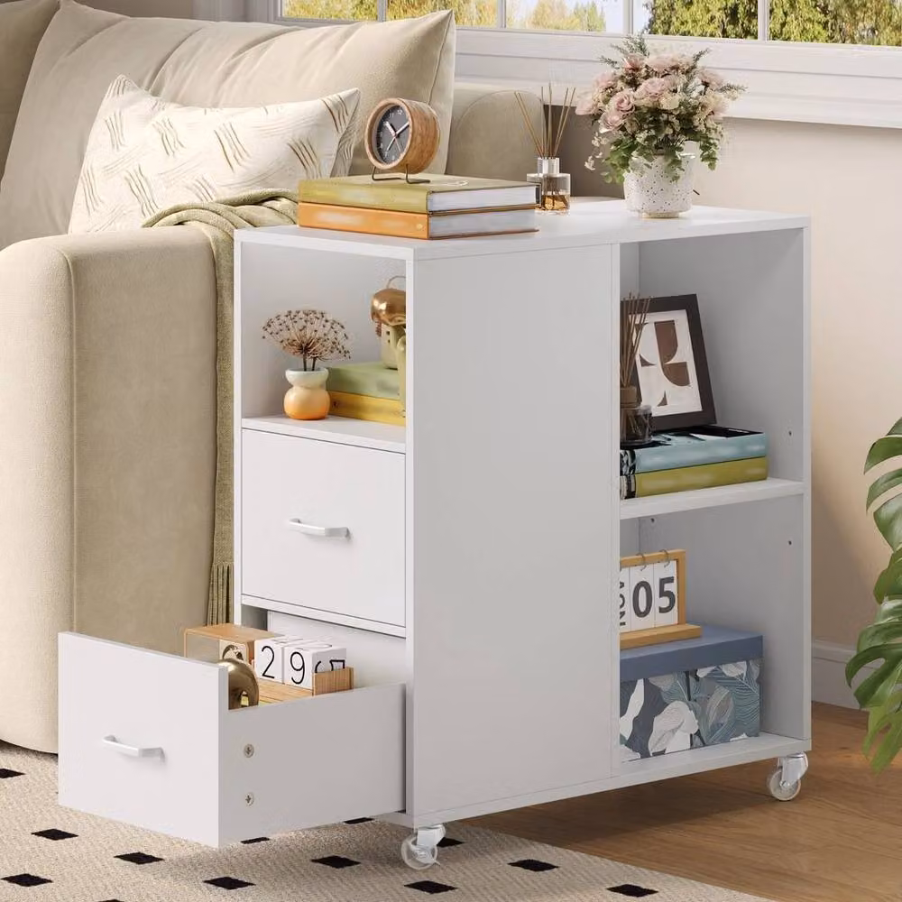 KORVIXA White Mobile Office Filing Cabinet with Lock and Castors, W/D/H: 100 x 100 x 65 cm – 3