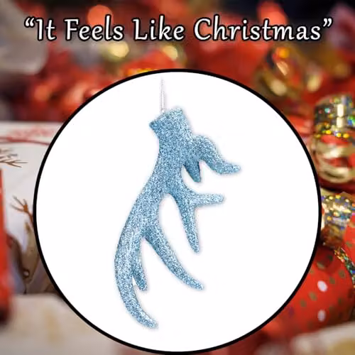 VFM e-Store Hanging Stag Antler Christmas Tree Ornament, Ice Blue, H 17 cm x W 7 cm x D 2.5 cm – 7