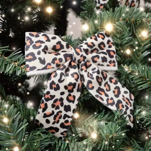 Melody Maison Set of 4 Leopard Print Velvet Bow Hanging Decorations in Black, Brown and Multicolour, 14 cm – 3