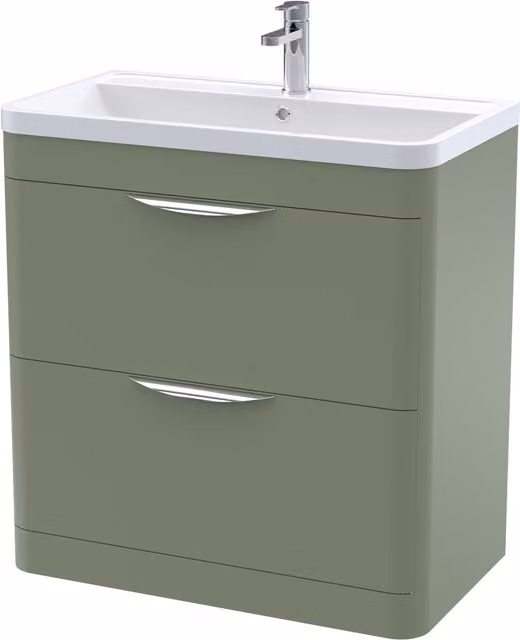 Balterley Contemporary 2 Drawer Bathroom Floor Vanity Unit in Matt Satin Green, W: 80 cm, H: 84 cm
