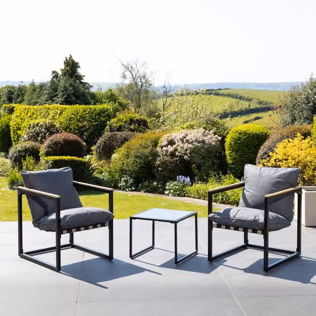 Artemis Home Rustic Garden Lounge Set with 2 Armchairs and Coffee Table in Black, Brown and Grey