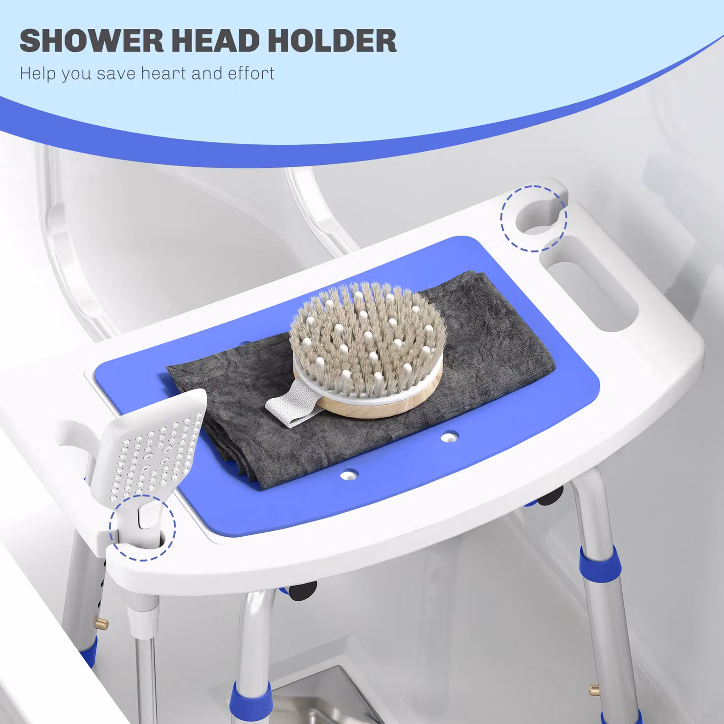 HOMCOM Adjustable Shower Stool for Elderly and Disabled in Blue – 3