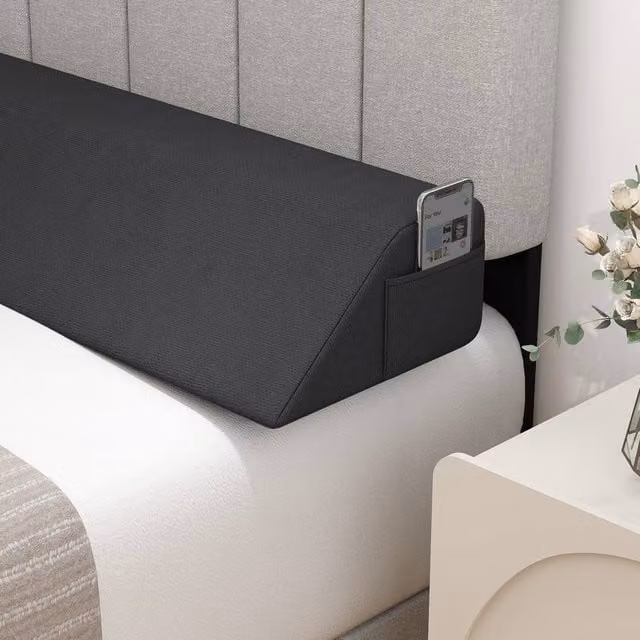Gymax Grey Foam Bed Wedge Pillow Trapezoidal Headboard Gap Filler for Adults, 150 cm