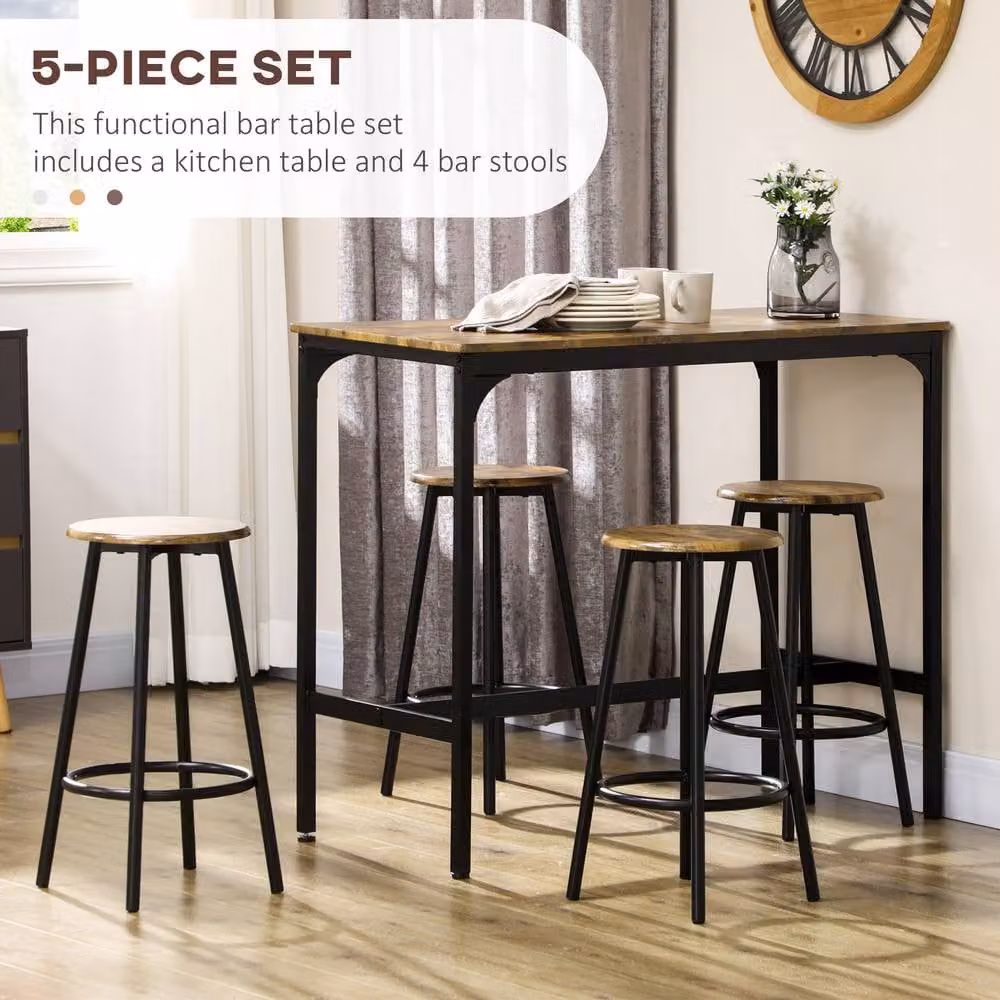 STILVORA Bar Table Set with 4 Stools in Rustic Brown and Black Industrial Style – 5