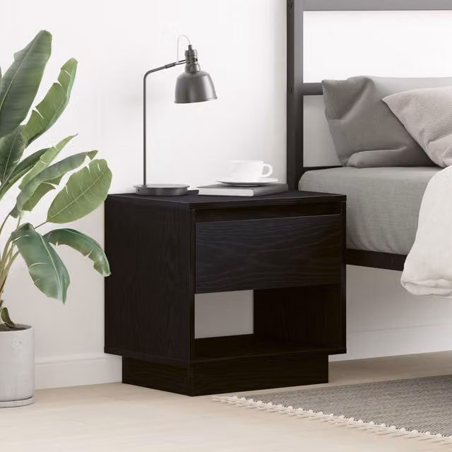 Berkfield Home Black Oak Bedside Cabinet W/D/H: 45 x 34 x 48 cm