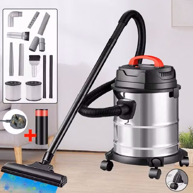 Hinsinc 2000W Wet and Dry Bagless Cylinder Vacuum Cleaner with 20L Capacity and HEPA Filter in Black