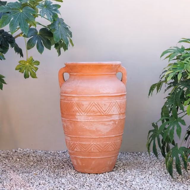 Primrose Terracotta Ceramic Athenian Amphora Decorative Orange Planter