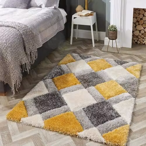 Phoenox Textiles Limited Origins 3D GEO Shaggy Rug in Ochre Yellow, W: 120 cm, L: 170 cm – 3