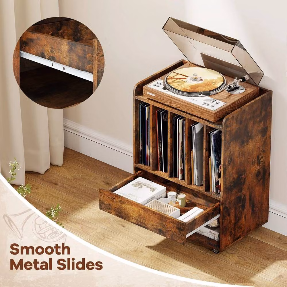 EONLION Rolling Turntable Stand on Wheels in Brown, W: 100 cm x H: 73 cm – 4