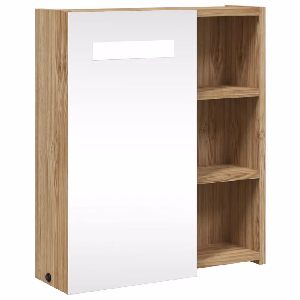 Berkfield Home Modern Oak Bathroom Mirror Cabinet with LED Light, Brown, W: 45 cm, D: 13 cm, H: 52 cm – 2