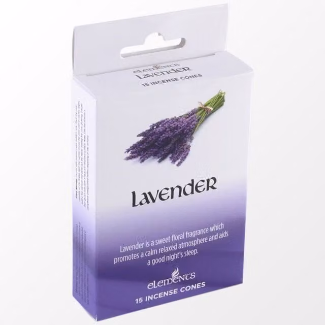Elements Lavender Floral Incense Cones Set of 12 with Metal Round Tabletop Holder, Purple