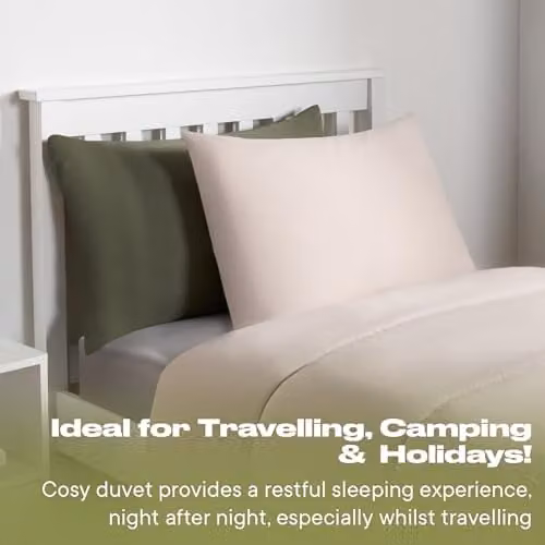 OHS Single Coverless 10.5 TOG Reversible Quilted Duvet and Pillowcase Set, Microfibre, Green and Beige, W/D/H: 135 x 200 cm – 3