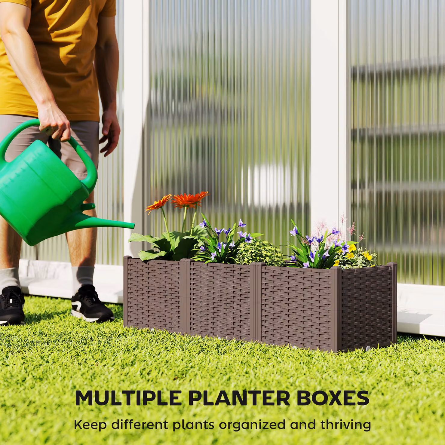 Outsunny Brown Plastic Self-Watering Raised Garden Bed with Legs and Drainage Holes, W/D/H: 40 x 40 x 37 cm – 5