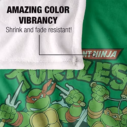 LOGOVISION Teenage Mutant Ninja Turtles TMNT Retro Super Soft Microfibre Throw Blanket, White, W: 152 cm x D: 127 cm – 3