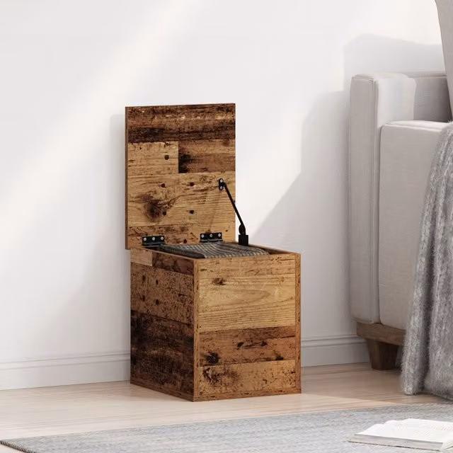 Berkfield Home Storage Box with Lid in Old Wood Brown, W/D/H: 30 x 35 x 35 cm