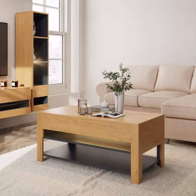GFW Leon Rectangular Oak Coffee Table with LED Lighting