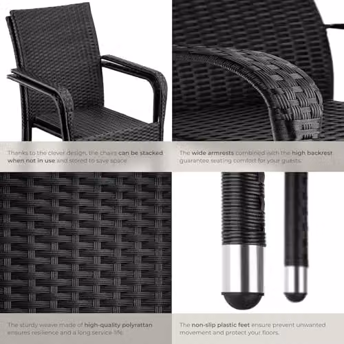 tectake Set of 2 Modern Rattan Garden Chairs in Black and Grey with Metal Frame – 4