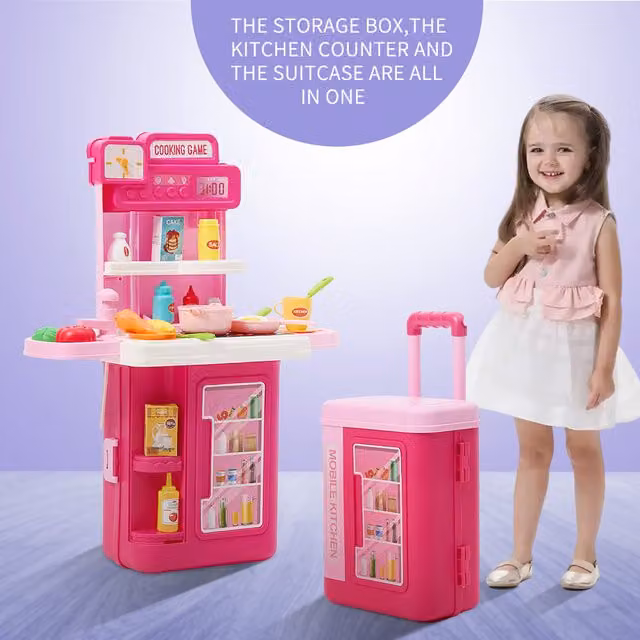 Kidkid Role Play Pretend Kitchen Playset in Red and Pink