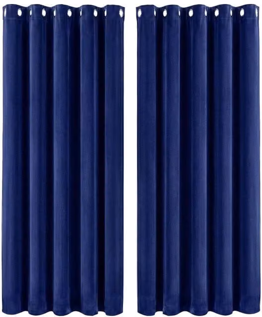 VOGREX Blue Velvet Thermal Blackout Eyelet Curtains – 1