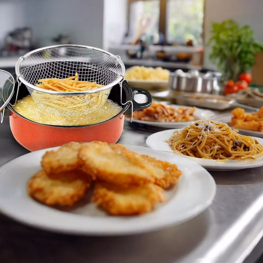 BARGAINS-GALORE 3 in 1 Ceramic Steamer Fryer and Stir Fry Pot with Glass Lid, Red and Multicolour – 2