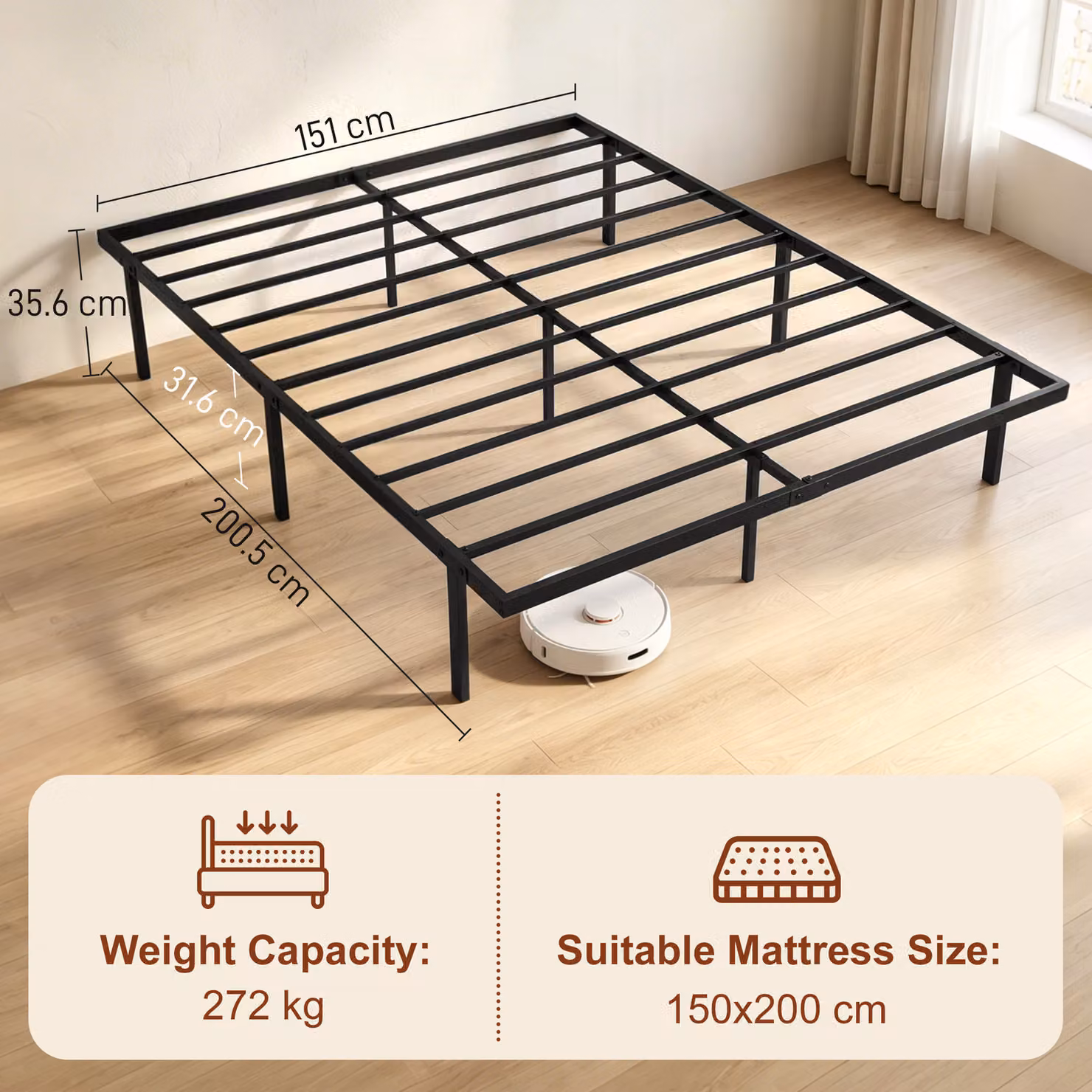 HOMCOM King Size Metal Bed Frame with Underbed Storage and Steel Slat Support, Black, W/D/H: 180 x 200 cm – 3