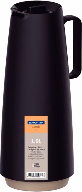 Tramontina Thermal Flask with Glass Interior, 1l, Black