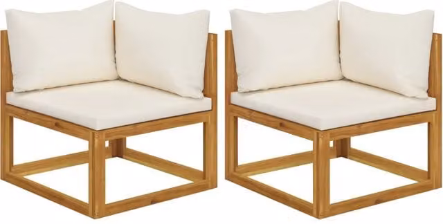 Berkfield Home 2-Piece L-Shape Sectional Corner Garden Sofa Set in Beige with Acacia Wood Frame and Cushions – 1