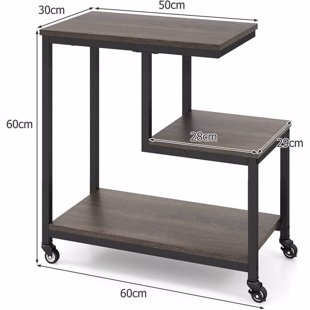 Costway G-shaped Rolling End Table in Grey with Castors and Serving Tiers – 6