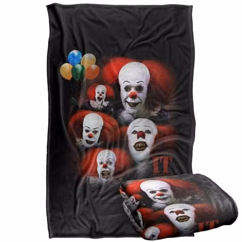 LOGOVISION It 1990 Many Faces of Pennywise Super Soft Silky Touch Fleece Throw Blanket, Multicolour, W: 91.44 cm x D: 147.32 cm – 1