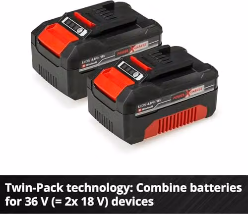 Einhell PXC 18V 4.0Ah Lithium-Ion Battery Twin Pack, Red and Black – 8