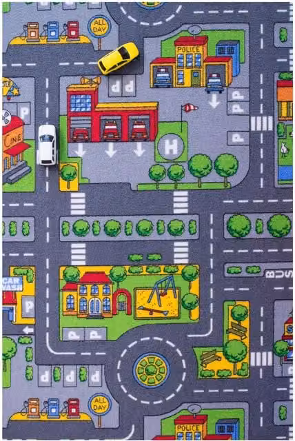 Kukoon Childrens Toy Car Roads Soft Play Mat, Grey, W: 140 cm, D: 200 cm – 1
