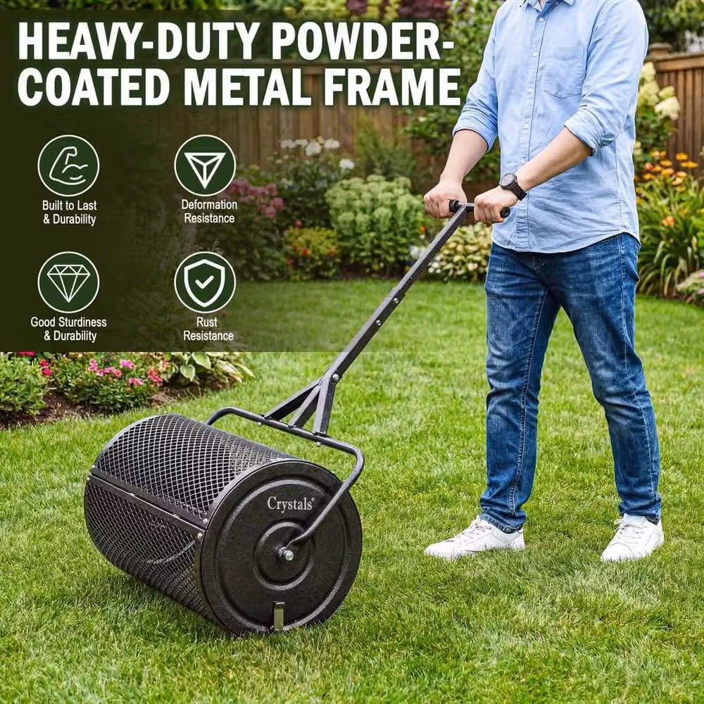 EONLION Manual Metal Compost Spreader Roller for Overseeding and Peat Grass Seed in Black – 3