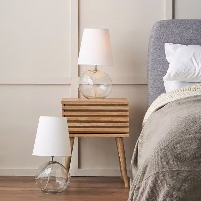 Pacific Lifestyle Set of 2 Hallie Glass Table Lamps with White Fabric Shades