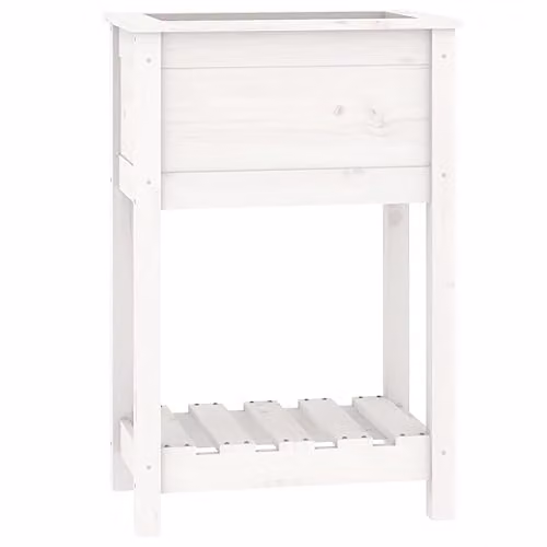vidaXL Planter with Shelf in White Solid Pine Wood W/D/H: 54 x 34.5 x 81 cm – 1