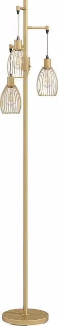 HOMCOM Industrial Dimmable 3-Light Floor Lamp with Steel Wire Cage Lampshades, Gold/Brass, Height: 170.5 cm