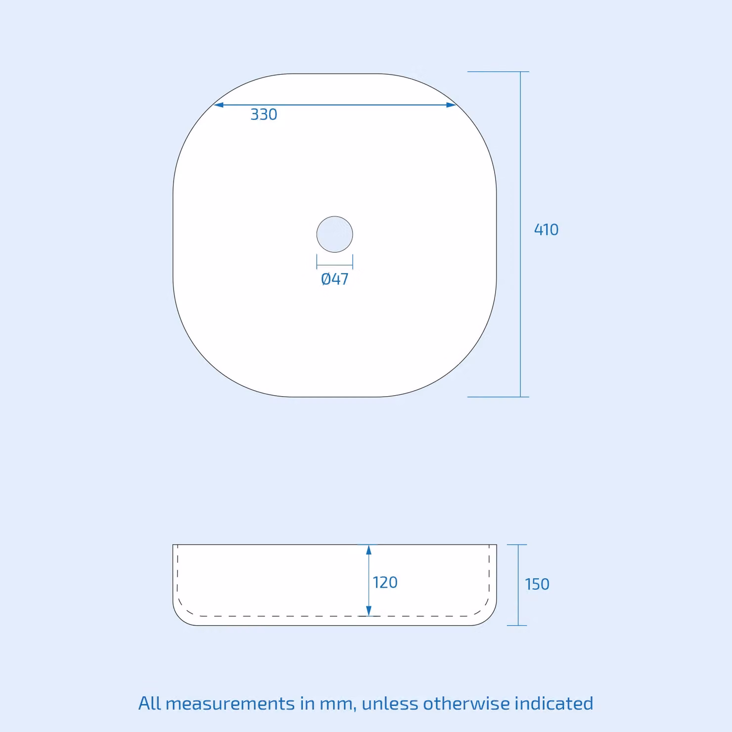Nes Home Square Rounded Countertop Cloakroom Basin, White, W: 33 cm, D: 33 cm, H: 41 cm – 3