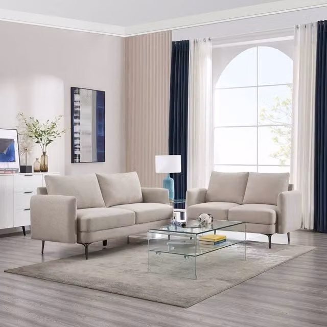 More4Homes Sofia 2+3 Seater Fabric Sofa Set in Beige with Metal Frame