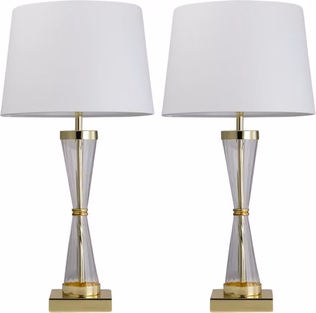 First Choice Lighting Set of 2 Gold Touch Table Lamps with White Fabric Shades