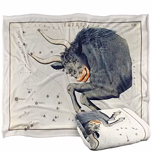 Graffitee Studios Vintage Taurus Zodiac Super Soft Fleece Throw Blanket, White, W: 152 cm, D: 127 cm