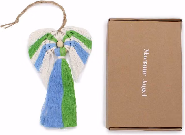 Rebel Hati-Hati Handwoven Indonesian Organic Cotton Macrame Angel Hanging Pendant in Brown and Multicolour