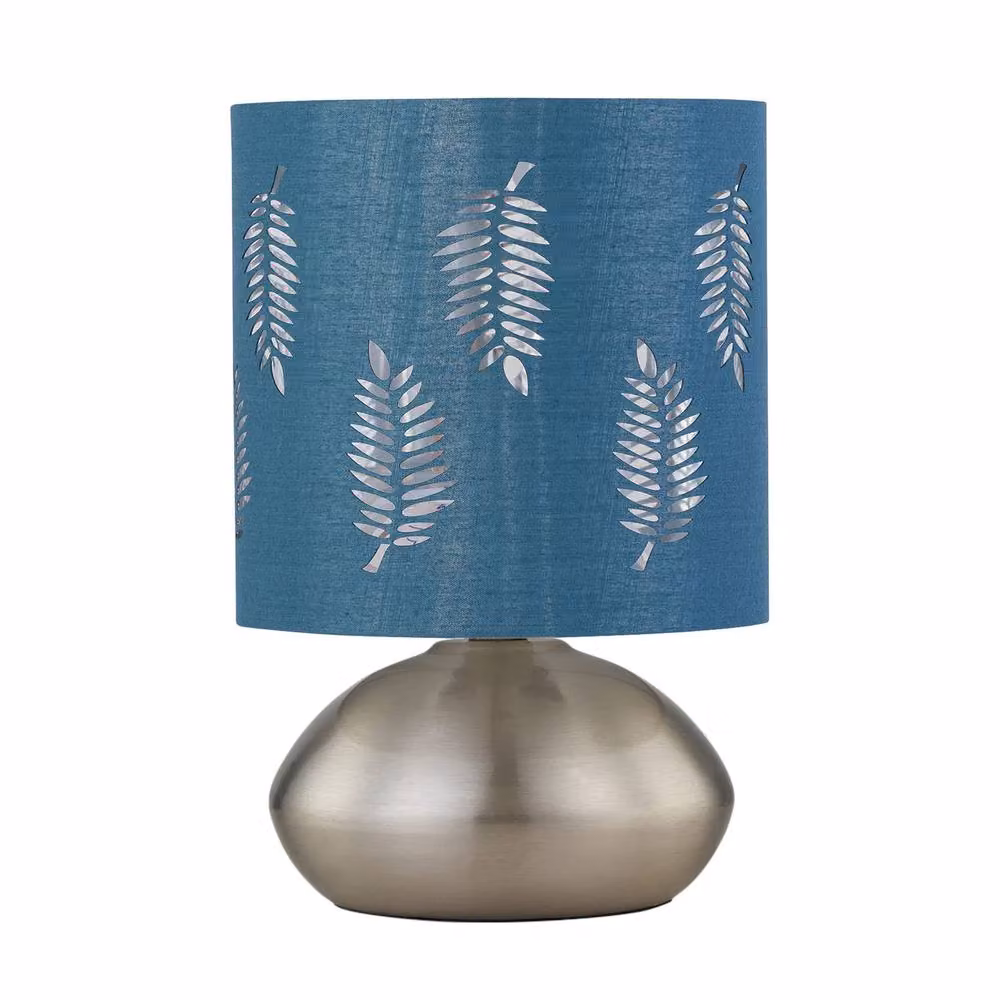 First Choice Lighting Jenson Set of 2 Touch Table Lamps in Brushed Chrome with Teal Fabric Shades – 2