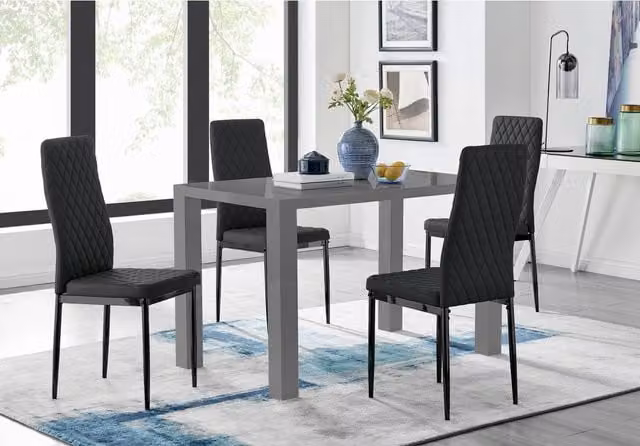 FurnitureboxUK Pivero Grey Rectangular Dining Table and 4 Milan Black Leg Chairs Set