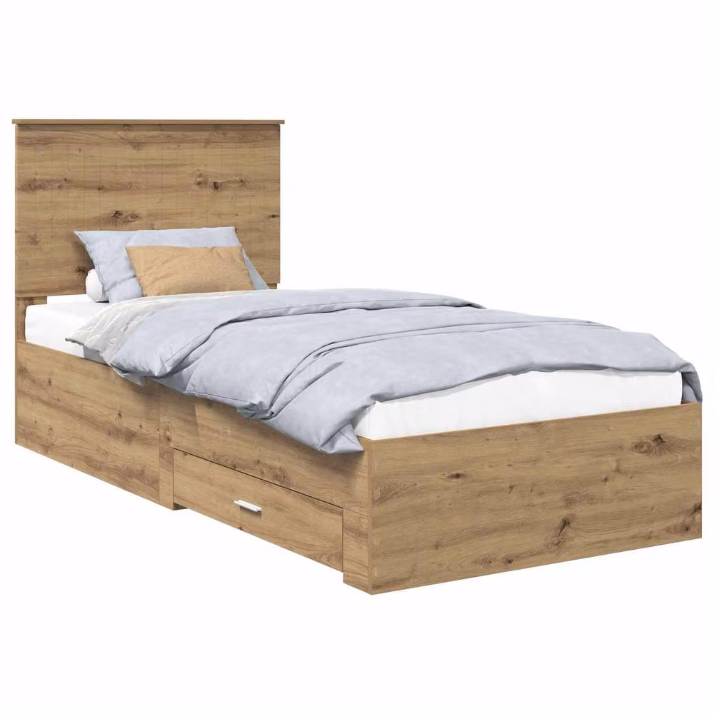 Berkfield Home Artisan Oak Bed Frame with Drawer, Brown Engineered Wood, W/D/H: 90 x 200 cm – 2