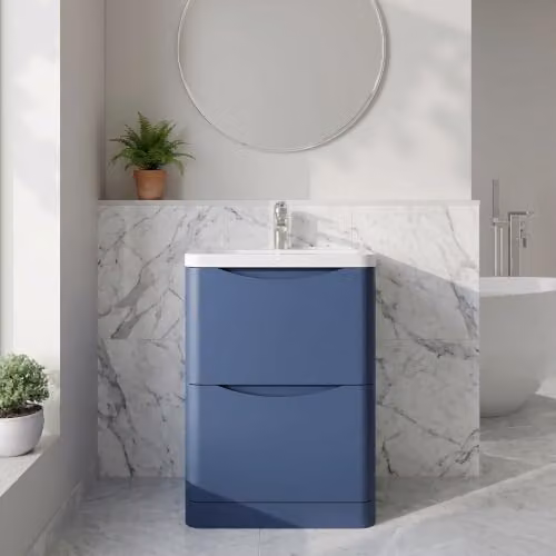 Balterley Floor Standing Blue Bathroom Vanity Unit with Rectangular Basin and 2 Soft Close Drawers, W/D/H: 60.0 x 44.5 x 84.0 cm – 2